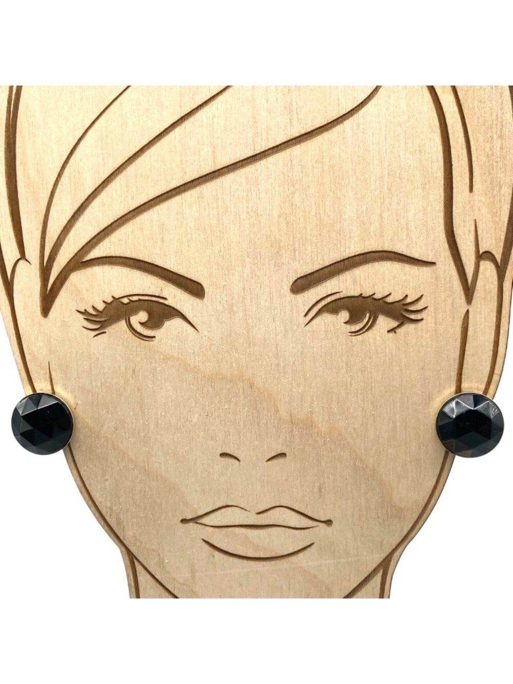 Vintage Faceted Glass Dome Earrings, Basic Black in Chic Gold Tone Clip Ons